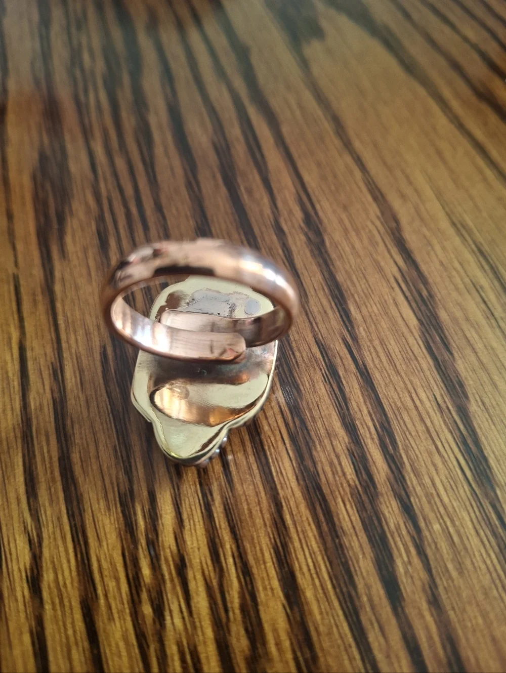 Ring Large Turquoise Stone Set In Copper Frame And Adjustable Band 7-8-9 - Picture 5 of 5